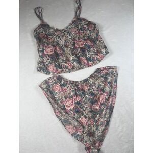 Victoria's Secret Lingerie Set Gold Label Medium Floral Satin Embroidered Lace